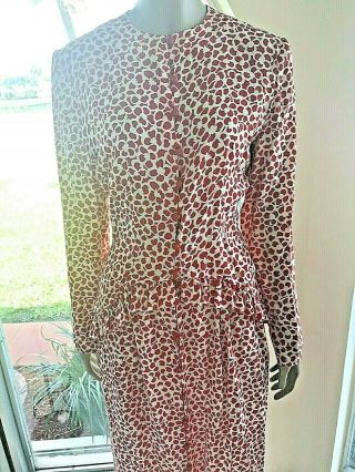 Lanvin France Silk 2 Piece Dress Red And White Pattern Vintage 1985 Size 40