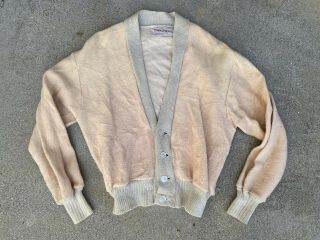 Vintage 1930s 1940s Fuzzy Pink Knit Teddy Sweater Cardigan Grey By Dunn Hill