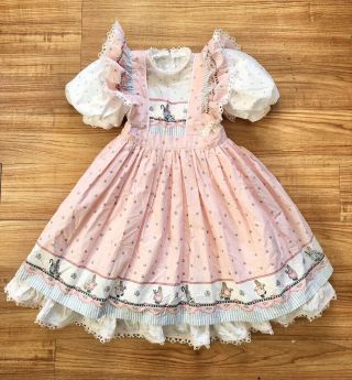 Vtg Daisy Kingdom Girl’s Easter Dress Frilly Pink Ruffles Bunny Flowers Size 8?