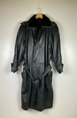 Men`s Rare Vintage 80`s Gianni Versace Black Leather Coat Size L - Xl
