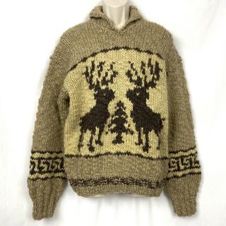Polo Ralph Lauren L Hand Knit Wool Sweater Shawl Reindeer Deer Large Men Vintage