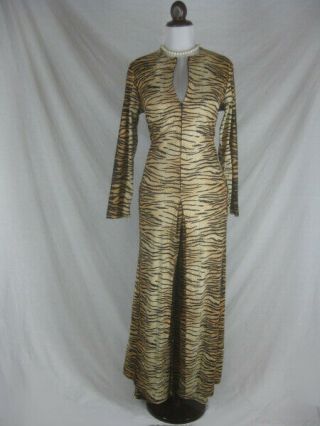 Vtg 60s 70s Windsor Womens Vintage Tiger Print Hostess Pants Suit Lounge Dress