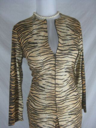 Vtg 60s 70s Windsor Womens Vintage Tiger Print Hostess Pants Suit Lounge Dress 3