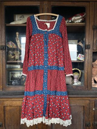 Vintage Women’s Gunne Sax Dress Floral Hippie Prairie Lace Calico Boho 70’s