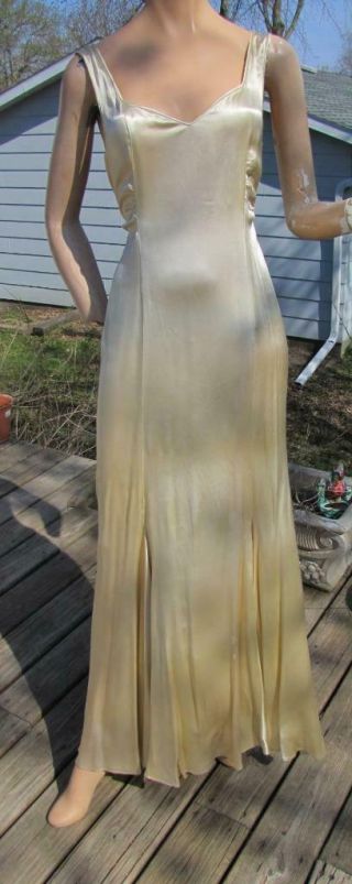 1930s Ivory Satin Mermaid Hem Long Gown - Dress - Wedding Gown Sm To M