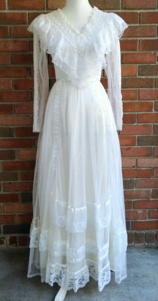 Vtg Gunne Sax By Jessica Mcclintock Prairie Boho Lace Trim Wedding Dress Sz 5