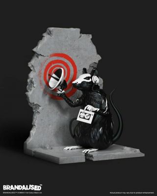 Mighty Jaxx Banksy Radar Rat 9.  5 " Art Statue Brandalised Banksy On Hand