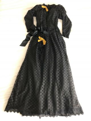 Antique Victorian Black Lace And Silk Dress