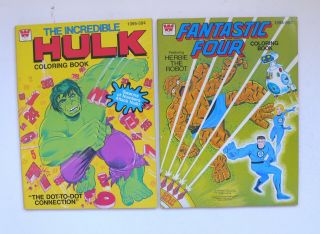 Vintage Whitman Coloring Book Set Of 2 Marvel Hulk & Fantastic Four 1979 Usa