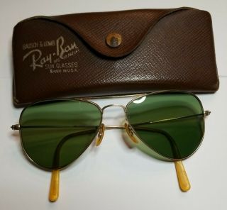 Vintage Ray Ban Bausch & Lomb 1/10 12k Gf Gold Aviator Sunglasses Tru Green 40s