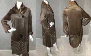 Rare Antique Vtg 20s Art Deco Plush Mohair Hi Fashion Details Dress Coat S M