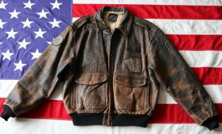 Vintage 1987 Avirex Xl Us Army Air Force A - 2 Leather Flight Bomber Coat Jacket