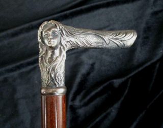 Sterling Silver Art Nouveau Style Woman Italian Walking Stick Cane Bolcas
