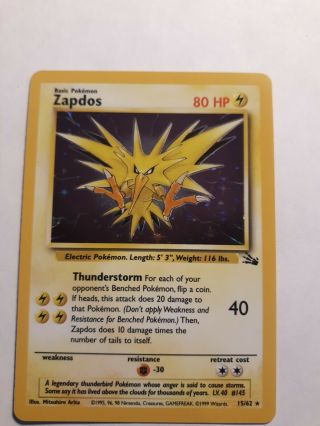 Zapdos 15/62 Fossil Set - Holo Rare - Pokemon Card 2000 Vintage Unlimited Wotc