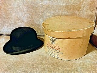 Mossant Derby Bowler Black Hat,  Box Size 7 1/4 Us French 1930s Meyer - Werner Vtg