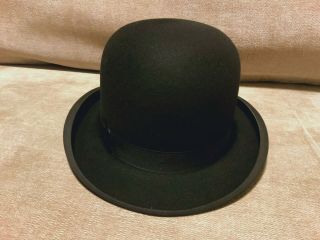 MOSSANT Derby Bowler Black Hat,  BOX Size 7 1/4 US French 1930s Meyer - Werner Vtg 3