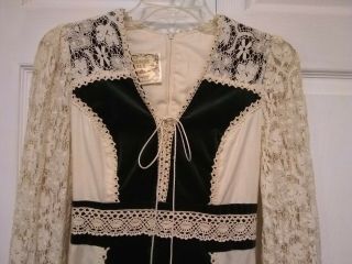 Vintage Gunne Sax Jessica Victorian Style Velvet Trimmed Dress Lace Maxi BOHO S 2