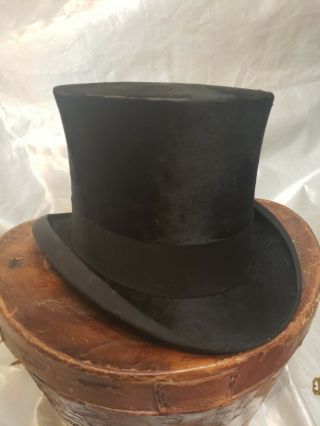 Antique Victorian 19th C Top Hat W/ Leather Case M H Garnett By Alex Brower