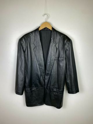 Men`s Rare 90`s Gianni Versace Black Leather Suit Size M