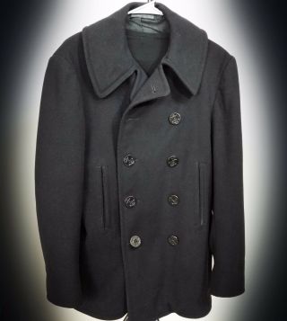 Vtg Wwii Us Navy Pea Coat Naval Clothing Wool Cord Pockets Military Army Jacket