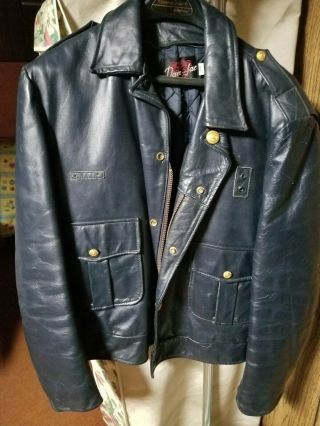 Vintage Chicago Police Dept Leather Coat,  Navy Blue,  Size 44