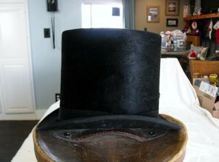 Antique Silk Top Hat w/ Leather Top Hat Box Hatbox Bucket E&C MATTHEWS England 2
