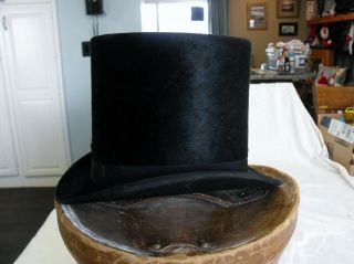 Antique Silk Top Hat w/ Leather Top Hat Box Hatbox Bucket E&C MATTHEWS England 3