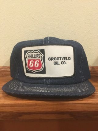Vintage Kproducts Phillips 66 Grootveld Oil Co Denim Snapback Usa Trucker Hat