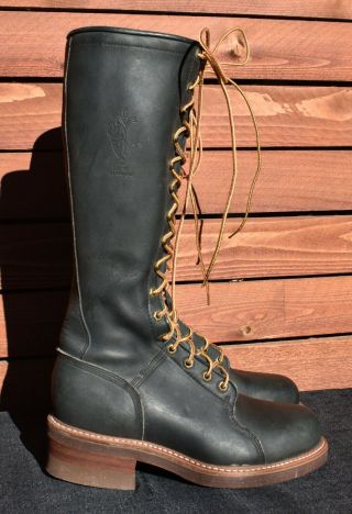 Vtg Never Worn 17 " Tall Lineman Logger Black Leather Work Boots Men 