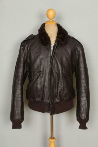 Vtg Schott A - 2 Leather Flight Jacket Fleece Lined Size 46 Xl