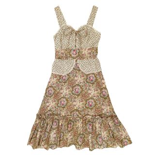 Vintage 70s Boho Gunne Sax Style Floral Lace Up Short Ruffle Prairie Dress Small