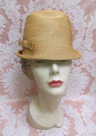Vtg 1960s Schiaparelli Milan Straw Dome Bucket Cloche Hat W/box