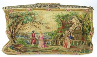 Antique Hand Made Petit Point Tapestry Handbag Purse