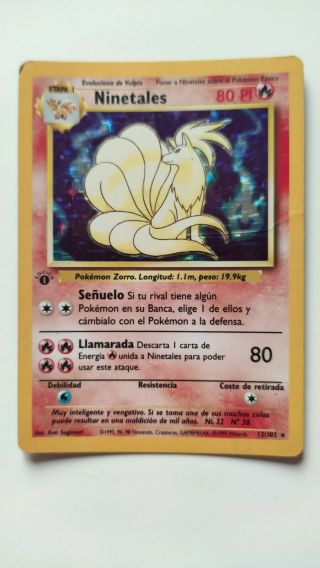 Carta / Pokemon Card Ninetales 012/102 Holo Base Set.  Spanish 1st Edition