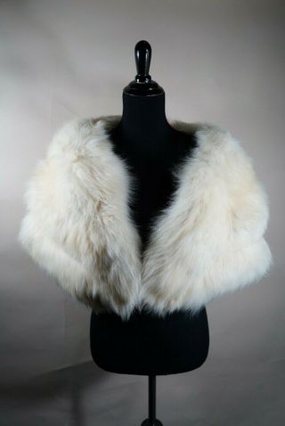 Luxury Real Vintage Ivory Cream White Fox Fur Stole Wedding Cape Wrap Shrug Boa