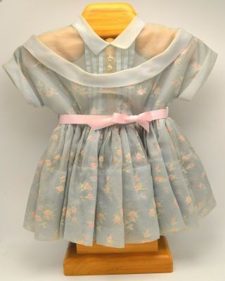 Vintage Baby Girl Toddler Dress Sheer Blue With Pink Flowers 1950s