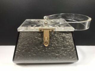 Vintage Florida Handbags Of Miami Lucite Purse W/ A Clear Handle & Etched Lid