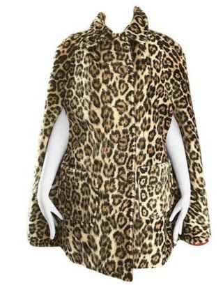 Chic 1960s Reversible Leopard,  Red Faux Fur Vintage 60s Cape Swing Jacket