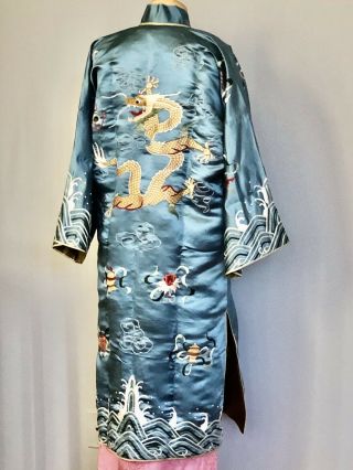 Vintage Chinese Embroidered Dragon Flaming Pearl Robe Jacket Pure Silk