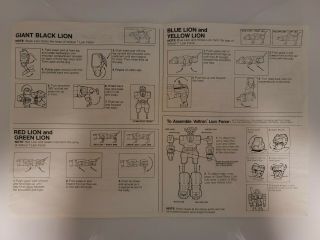 Vintage Matchbox Voltron Lion Force Set Instruction Sheet 1984 2