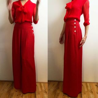 90s Ralph Lauren Country Red Palazzo Pants - High Waist Wide Leg Pleat Trousers