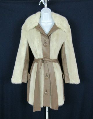 Vtg 1960s 70s Lilli Ann Mink Coat Leather Trim & Belt 41 " Bust