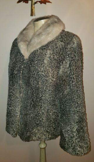 Rare Vintage Auth Gray Persian Lamb Silver Mink Fur Cropped Coat S M Jacket 50 