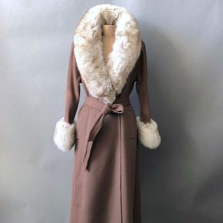 Vintage 1970s 80s Denise For Windermere Wool Coat White Fox Fur Collar S M 6 8