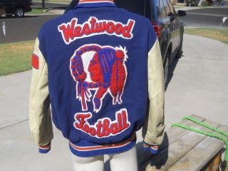 Vintage Delong Westwood Warriors High School Lettermans Jacket Indian Patch 46