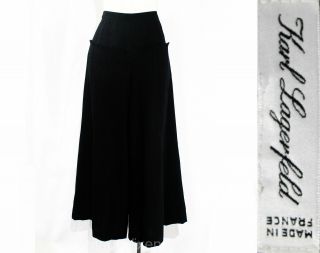 Size 12 Black Pants - Designer Karl Lagerfeld 1990s Wide Leg Large 1940s Style