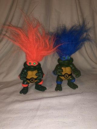 Vintage 1993 Tmnt Turtle Trolls Leonardo Leo & Michelangelo Mike With Belts