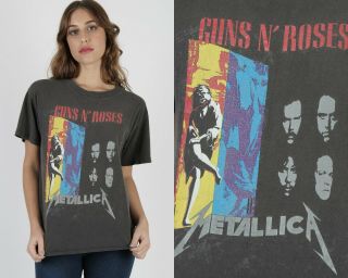 Vintage Guns N Roses Metallica 1992 Use Your Illusion Tour Metal Band T Shirt