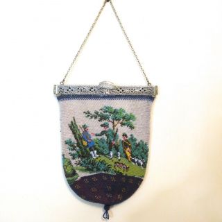 Vintage Antique Scenic Micro Beaded Purse Figural Bag Handbag 2 Scenes 3