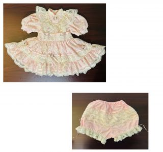 Pazazz Vintage Girls Dress Ruffle Pink Cream Lace Pageant Party Sz 2t Bloomers